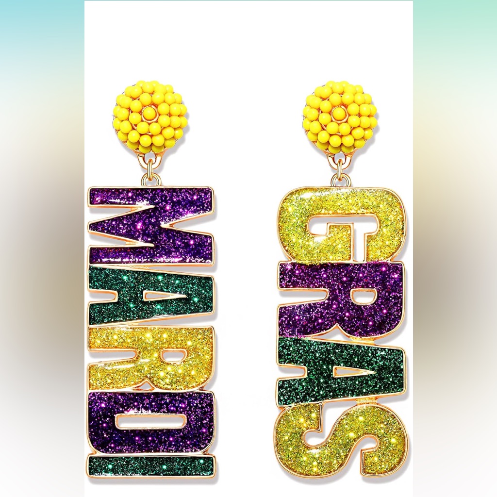 Mardi Gras Earrings Beaded Mask Letter Mardi Gras Dangle